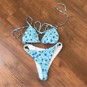 Blue Floral Triangle Bikini Set